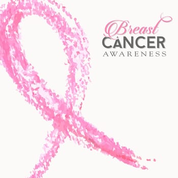 Breast cancer awareness pink hand drawn crayon ribbon and text illustration. EPS10 vector file.