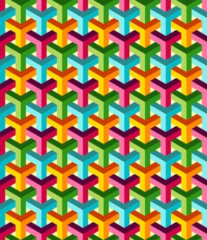 Abstract isometric 3d colorful shapes seamless pattern background. Ideal for fabric design, wrapping paper and website backdrop. EPS10 vector file.
