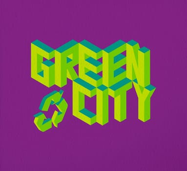 Isometric text Green City quote idea with paper sheet design background illustration.Ideal for create your own postcard, brochure or marketing campaign. EPS10 vector file.