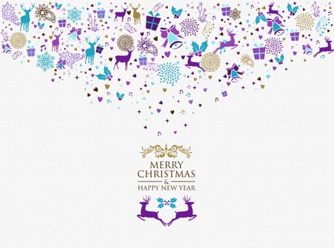 Retro Merry Christmas and Happy New Year splash colors vintage elements postcard background. Ideal for holiday greeting card or party invitation. EPS10 vector