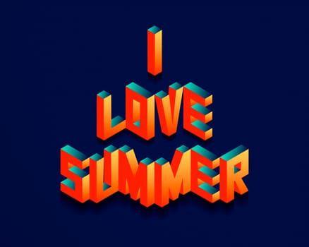 Isometric text I Love Summer quote idea with paper sheet design background illustration. Ideal for create your own postcard, brochure or marketing campaign. EPS10 vector file.