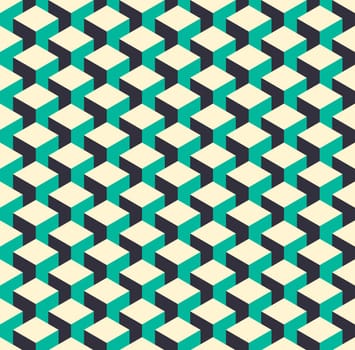Abstract isometric 3d color retro cube shape seamless pattern background. Ideal for fabric design, wrapping paper print and website backdrop. EPS10 vector file.