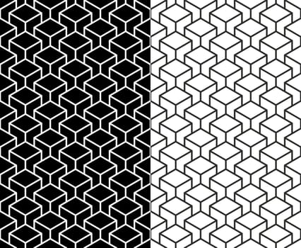 Set of Isometric 3d line cube seamless pattern background. Ideal for fabric design, wrapping paper and website backdrop. EPS10 vector file.