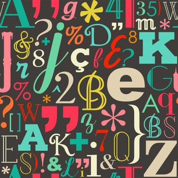 Retro color letters seamless pattern background. Ideal for fabric, print poster, wrapping paper and book cover design. EPS10 vector file.
