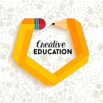 Creative education concept illustration with impossible pencil shape. Back to school icons seamless pattern background. EPS10 vector file.