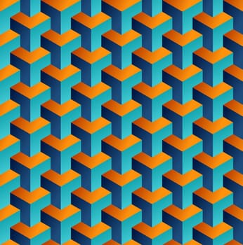 Abstract isometric 3d colorful shapes seamless pattern background. Ideal for fabric design, wrapping paper print and website backdrop. EPS10 vector file.