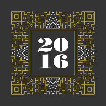 New Year 2016 retro vintage hipster line monogram frame in geometric line style design. Ideal for greeting card and print poster. EPS10 vector file.