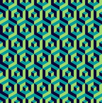 Abstract isometric 3d retro colorful hexagonal shapes seamless pattern background. Ideal for fabric design, wrapping paper print and website backdrop. EPS10 vector file.