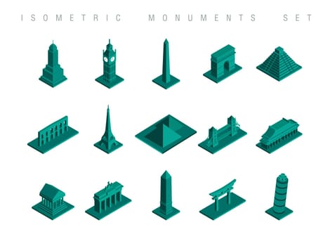 Set of flat isometric monuments of the world illustration. Ideal for travel brouchere, web and infographic design. EPS10 vector file.