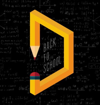 Back to school concept with creative impossible pencil shape illustration and education elements seamless pattern background. EPS10 vector file.