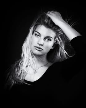Sensual woman's face in black and white