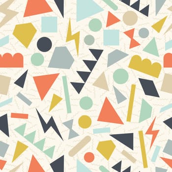 Retro vintage 80s memphis geometric fashion style seamless pattern illustration background. Ideal for fabric design, paper print and website backdrop. EPS10 vector file.