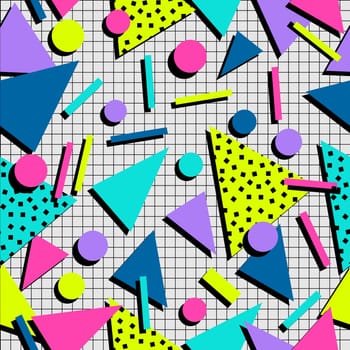 Retro vintage 80s memphis fashion style seamless pattern illustration background. Ideal for fabric design, paper print and website backdrop. EPS10 vector file.