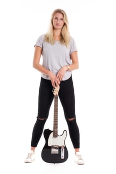 Blonde girl with electric guitar