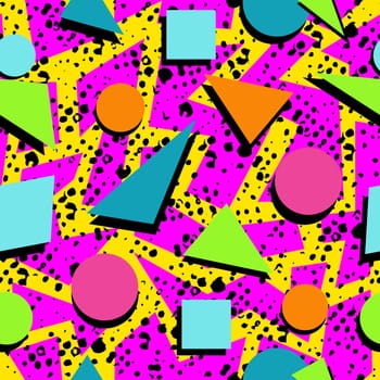 Retro vintage 80s memphis fashion style seamless pattern illustration background. Ideal for fabric design, paper print and website backdrop. EPS10 vector file.