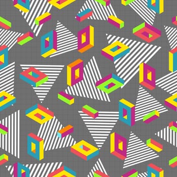 Retro vintage 80s memphis fashion style seamless pattern illustration background. Ideal for fabric design, paper print and website backdrop. EPS10 vector file.