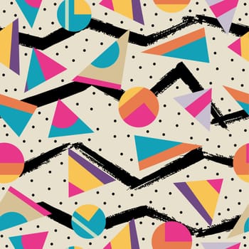 Retro vintage 80s memphis fashion style seamless pattern illustration background. Ideal for fabric design, paper print and website backdrop. EPS10 vector file.