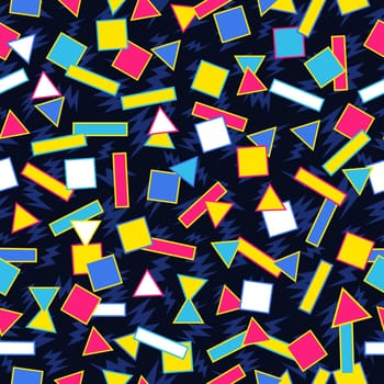 Retro vintage 80s memphis geometric fashion style seamless pattern illustration background. Ideal for fabric design, paper print and website backdrop. EPS10 vector file.