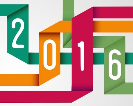 Happy new year 2016 holiday color origami simple greeting card background. EPS10 vector..