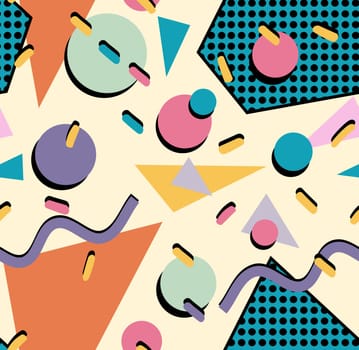 Retro vintage 80s memphis fashion style seamless pattern illustration background. Ideal for fabric design, paper print and website backdrop. EPS10 vector file.
