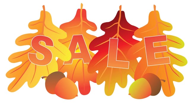 Sale Text on Fall Colors Oak Leaves for Store Sign Illustration