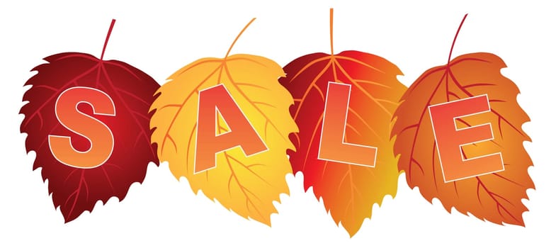 Sale Text on Fall Colors Birch Leaves for Store Sign Illustration