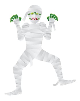 Halloween Mummy Cartoon with Green Fingers Isolated on White Background Illustration