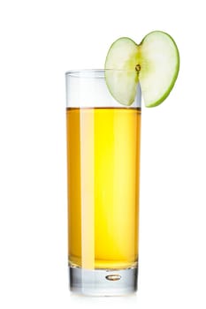 Fresh apple juice in highball glass decorated with green apple slice