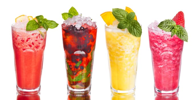 Refreshing summer alcoholic cocktails isolated on white.