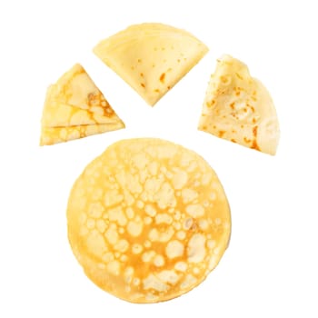 Collection of whole and folded crepes isolated on white