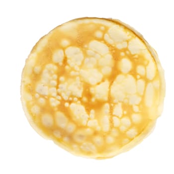 Single hearty crepe isolated on white. Russian blin. Fast food