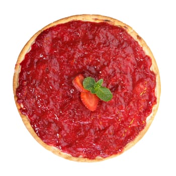Baked strawberry dessert with cream. Sweet strawberry tart isolated on white