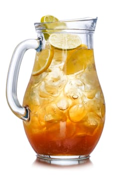 Iced tea in the pitcher. A jug of cold tea. Low key image