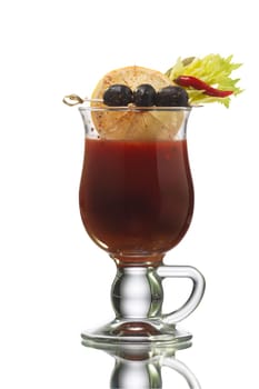 Bloody Mary alcoholic cocktail isolated on white