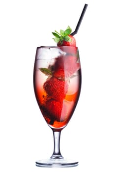 Strawberry cocktail. Summer refreshing cocktail with straws