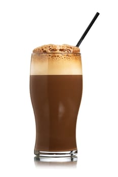 Glass of homemade New York Egg Cream fizzy drink contains neither eggs nor cream. The basic ingredients are milk, seltzer, and chocolate syrup
