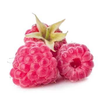 Freshly picked raspberries on white