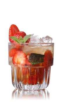 Strawberry mint bourbon smash. Alcoholic cocktail with strawberry.