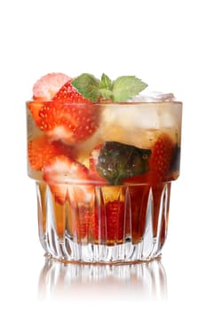 Strawberry mint bourbon smash. Alcoholic cocktail with strawberry.