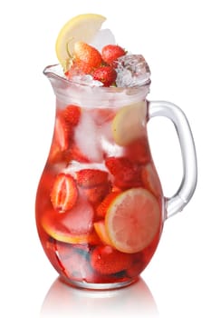 Strawberry lemon detox iced water in a glass jug. Healthy, clean eating