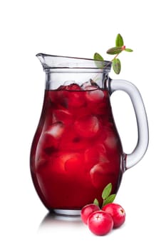 Cranberry juice in pitcher. Russian mors in a jug