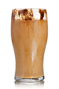 Milk coffee cocktail from frozen coffee cubes in highball glass. Iced milk coffee