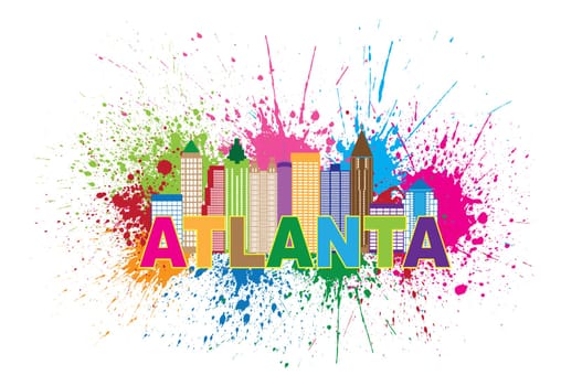 Atlanta Georgia City Skyline Paint Splatter Abstract with Colorful Text llustration