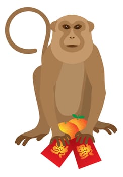 2016 Chinese Lunar New Year Monkey Red Packets with Good Fortune Chinese Text and Mandarin Oranges Illustration
