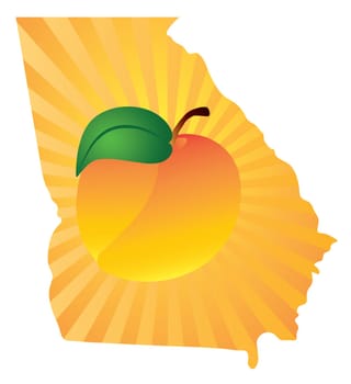 Georgia State with Official Symbol Peach Fruit in Map Silhouette Outline Color Illustration