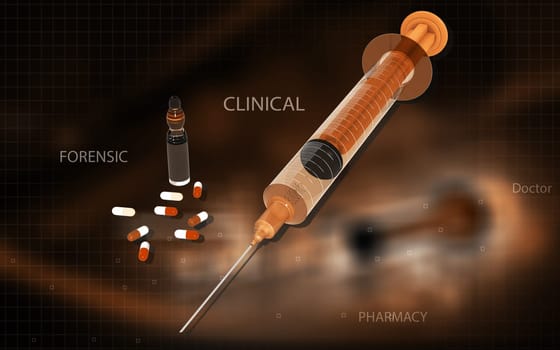 Digital illustration of syringe in colour background