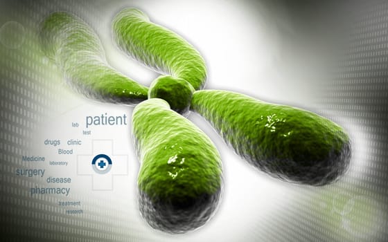 Digital illustration of chromosome in colour background
