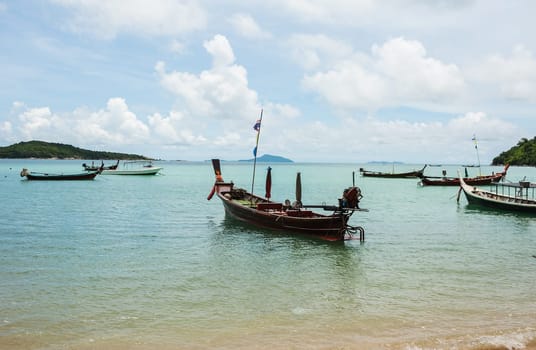 Seascape colorful with fishing boat, Rawai beach, Phuket thailand