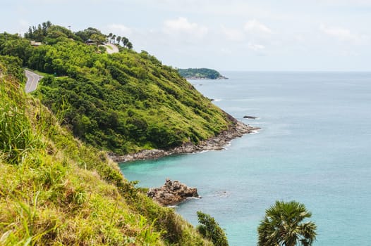 Blue sea with blue sky and white cloud, Phuket view point thailand