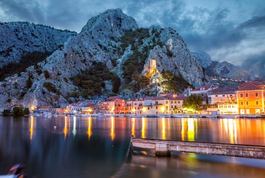 Old coastal town of Omis in Croatia at night